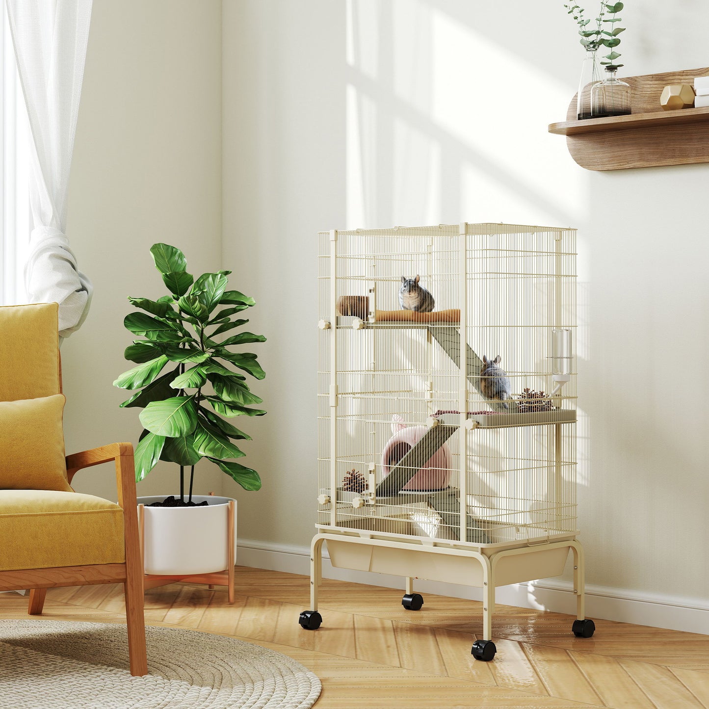 4-Level Rolling Small Animal Cage, Rabbit Cage with 15cm Deep Bottom