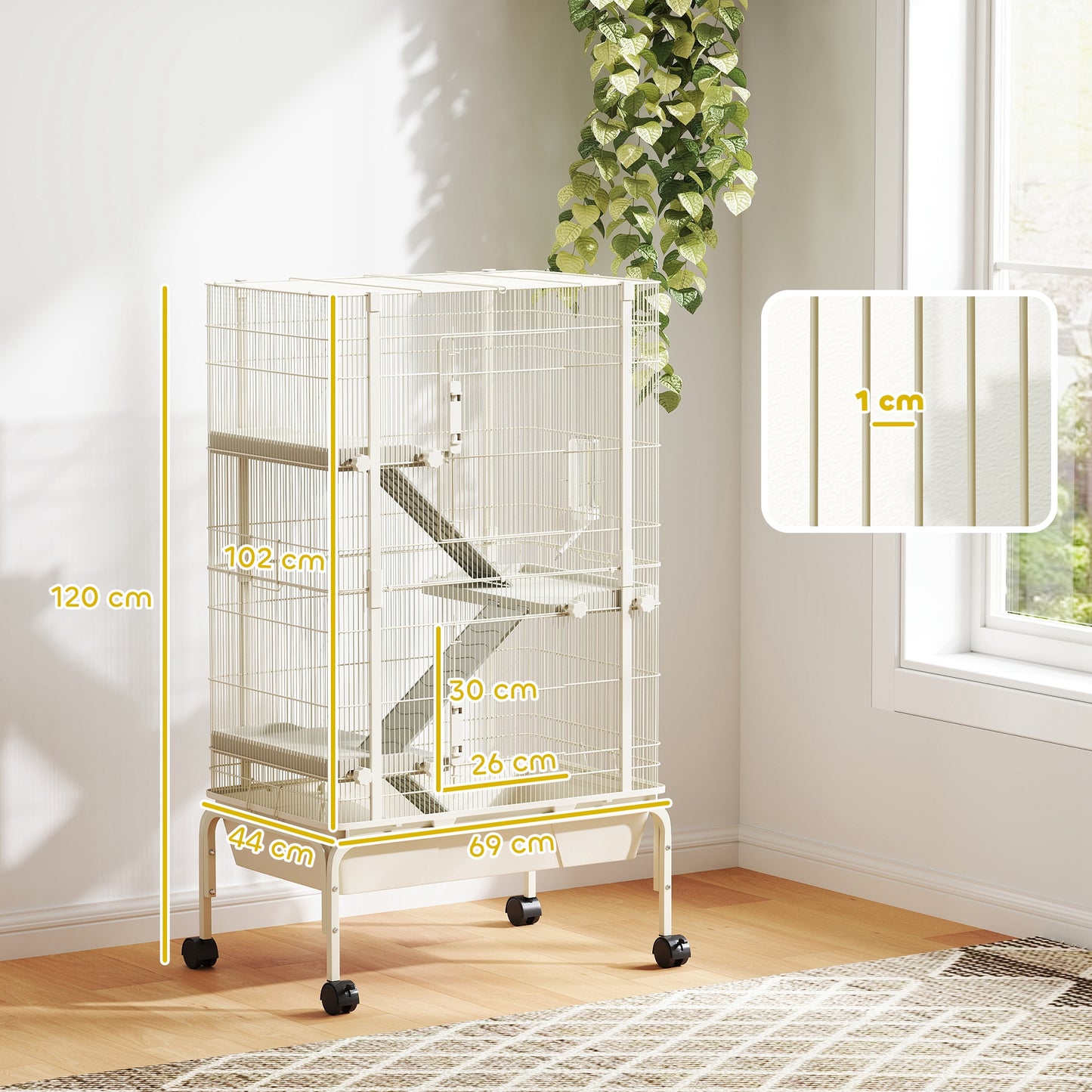 4-Level Rolling Small Animal Cage, Rabbit Cage with 15cm Deep Bottom