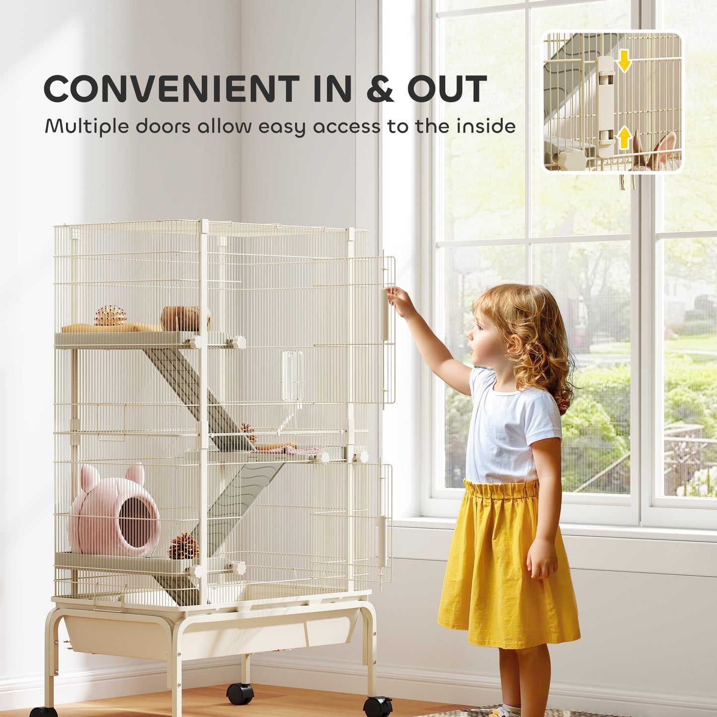 4-Level Rolling Small Animal Cage, Rabbit Cage with 15cm Deep Bottom