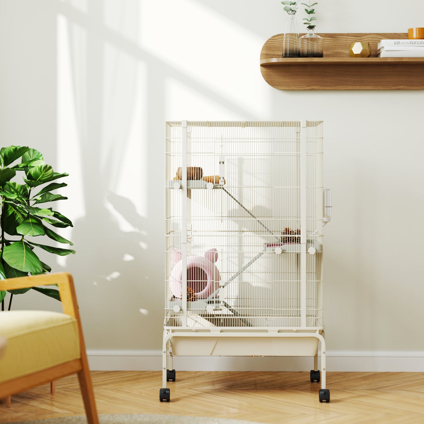 4-Level Rolling Small Animal Cage, Rabbit Cage with 15cm Deep Bottom