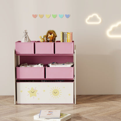 3-Tier Kids Storage Shelf with 6 Removable Fabric Boxes, Pink