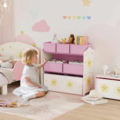3-Tier Kids Storage Shelf with 6 Removable Fabric Boxes, Pink
