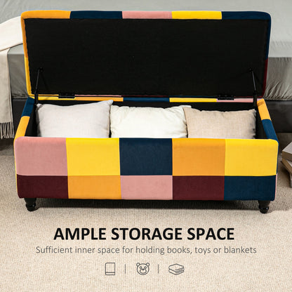 Velvet Storage Ottoman, Button-tufted Footstool Box, Toy Chest with Lid for Living Room, Bedroom, Multicoloured