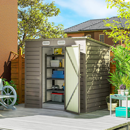 6 x 4FT Galvanised  Metal Garden Shed with Lockable Door, Grey