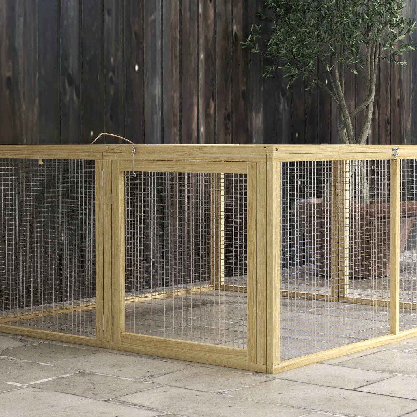 Rabbit Hutch, Folding Wooden Rabbit Run with Openable Top, Natural