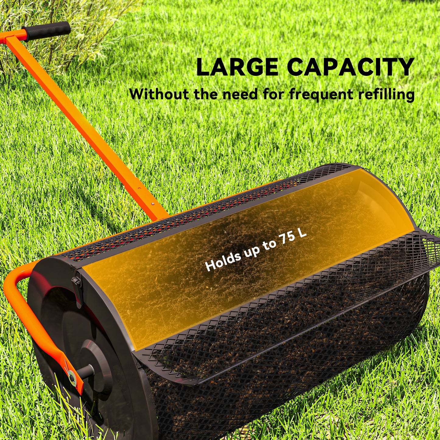 Compost Spreader, 24" Garden Spreader w/ Height Adjustable Handle