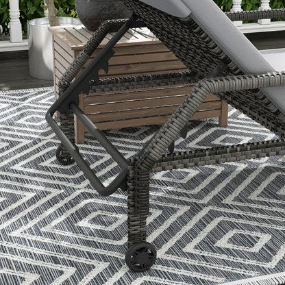Outdoor Sun Lounger, Rattan Wicker Chaise Reclining with 5-Level Adjustable Backrest and 2 Wheels
