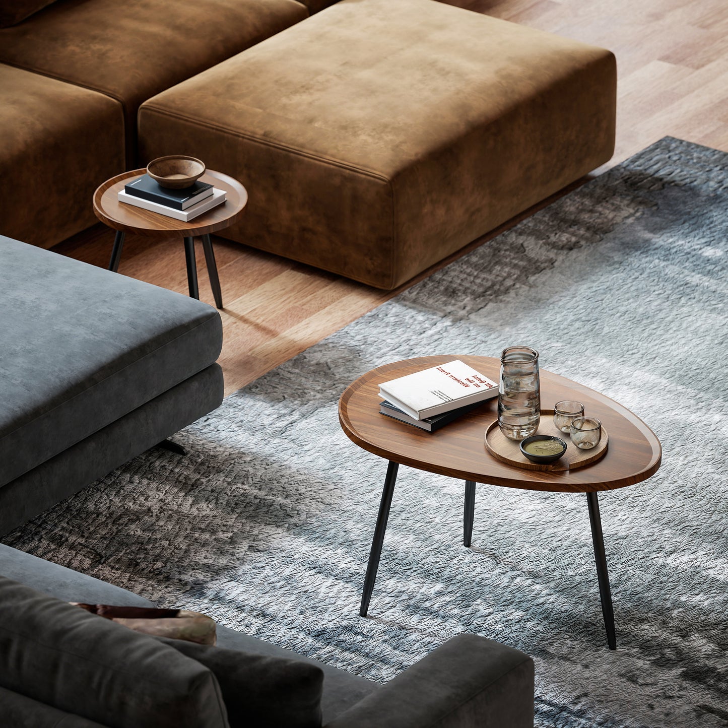 2 80cm Sofa Side Table Set of 2 with Metal Legs, Chestnut Wood Effect