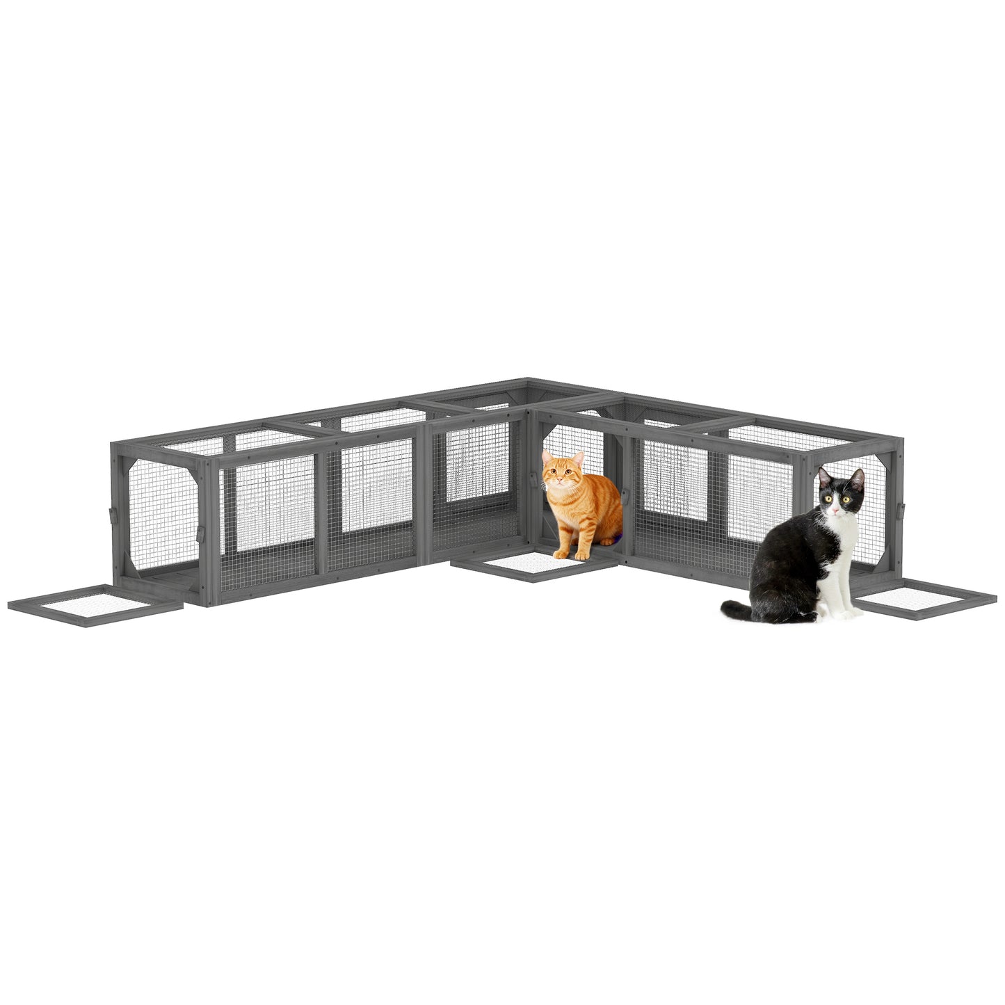 Cat Tunnel, 250cm Extra Long Wooden Cat Play Tunnel with Eight Doors