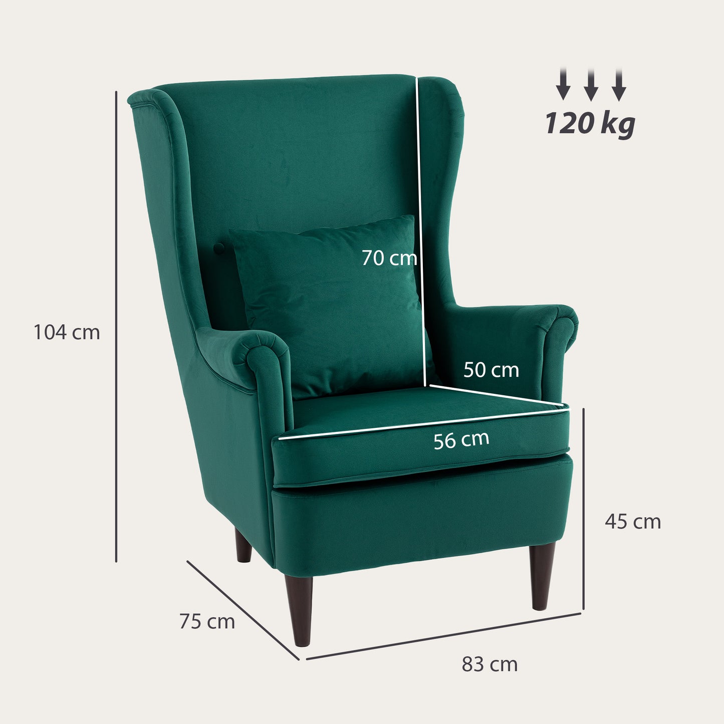 Wingback Chair, Modern Accent Chair for Living Room Bedroom, Green