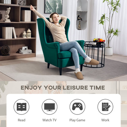 Wingback Chair, Modern Accent Chair for Living Room Bedroom, Green