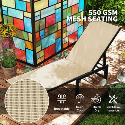 Sun Lounger, 5-Level Reclining Sunbed, Khaki