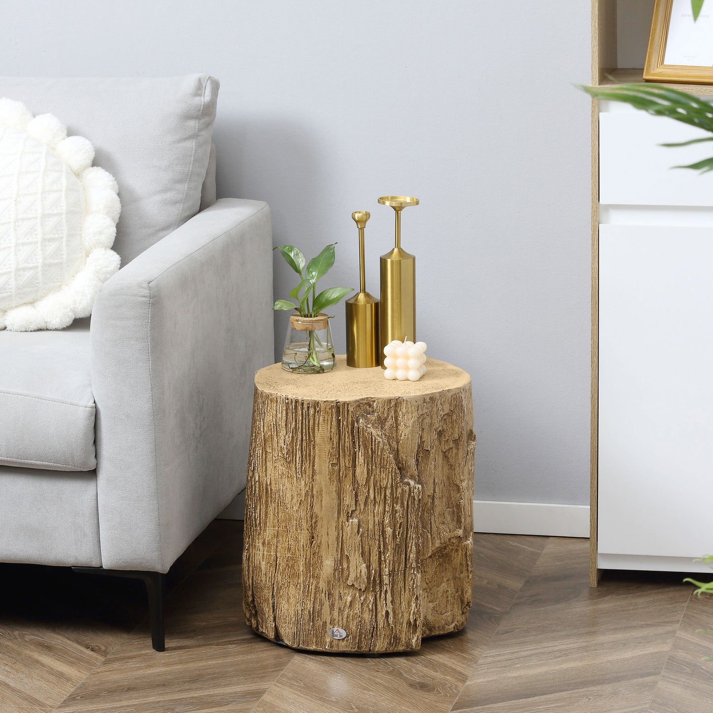 Concrete Side Table Tree Stump End Table for Indoor Outdoors Natural