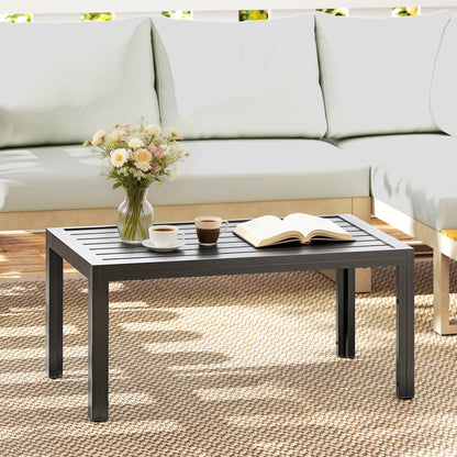 Outdoor Side Table Garden Table with Steel Frame and Slat Top Grey Wood