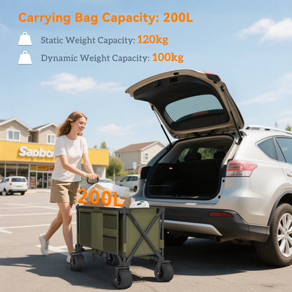 Folding Wagon Garten Cart Collapsible Camping Trolley on Wheels, Green