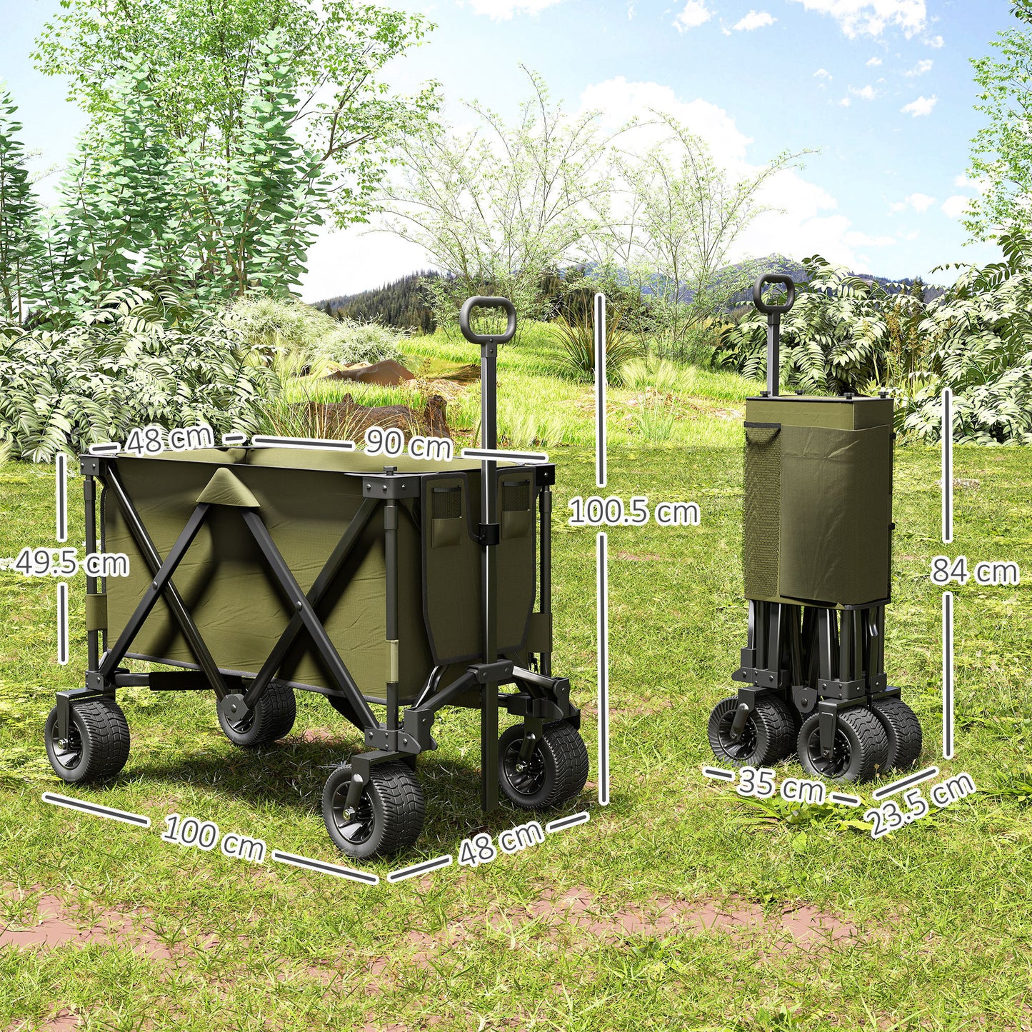 Folding Wagon Garten Cart Collapsible Camping Trolley on Wheels, Green
