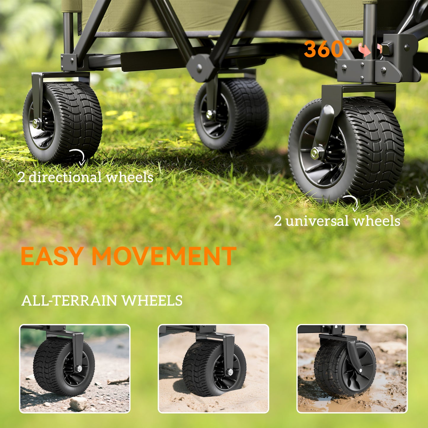 Folding Wagon Garten Cart Collapsible Camping Trolley on Wheels, Green