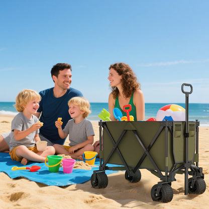 Folding Wagon Garten Cart Collapsible Camping Trolley on Wheels, Green