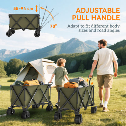 Folding Wagon Garten Cart Collapsible Camping Trolley on Wheels, Green