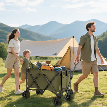 Folding Wagon Garten Cart Collapsible Camping Trolley on Wheels, Green