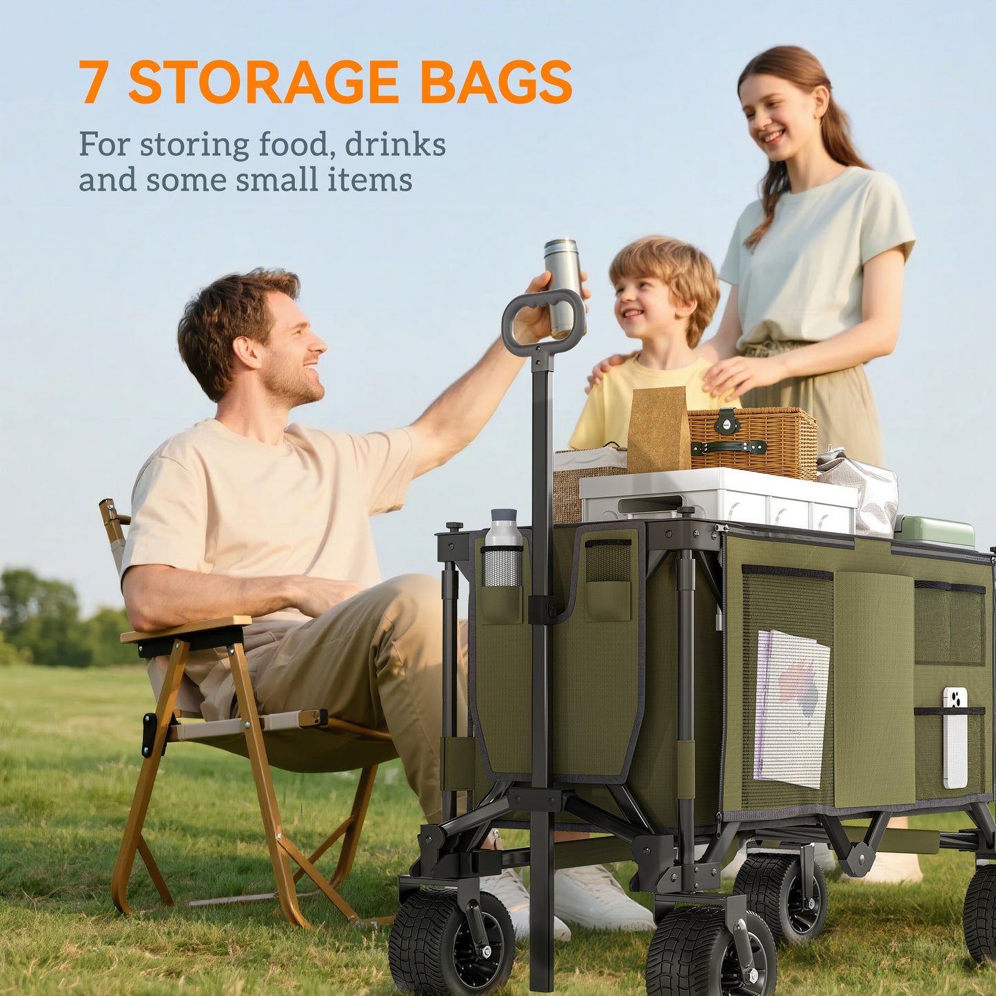 Folding Wagon Garten Cart Collapsible Camping Trolley on Wheels, Green