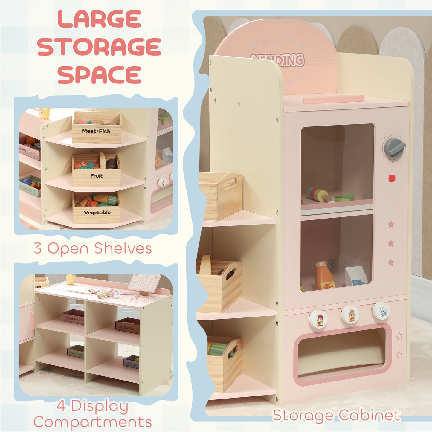Kids Grocery Store, Pretend Play Shop with Cash Register, Pink