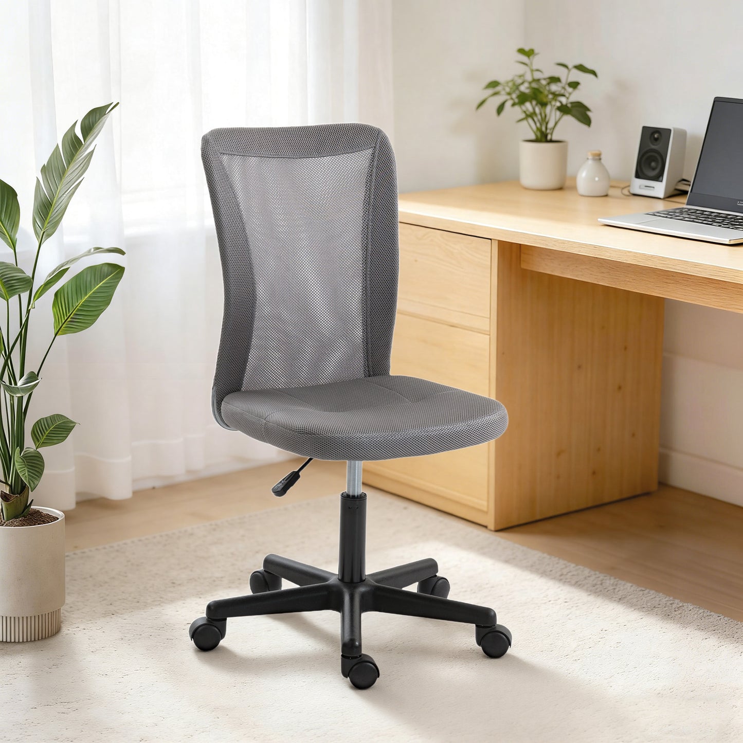 Vinsetto Armless Office Chair, Swivel Desk Chair w/ Adjustable Height Grey