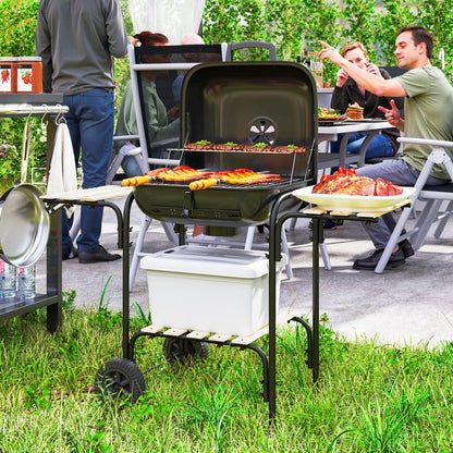Charcoal Barbecue Grill Portable BBQ with Lockable Lid, Vent, Black