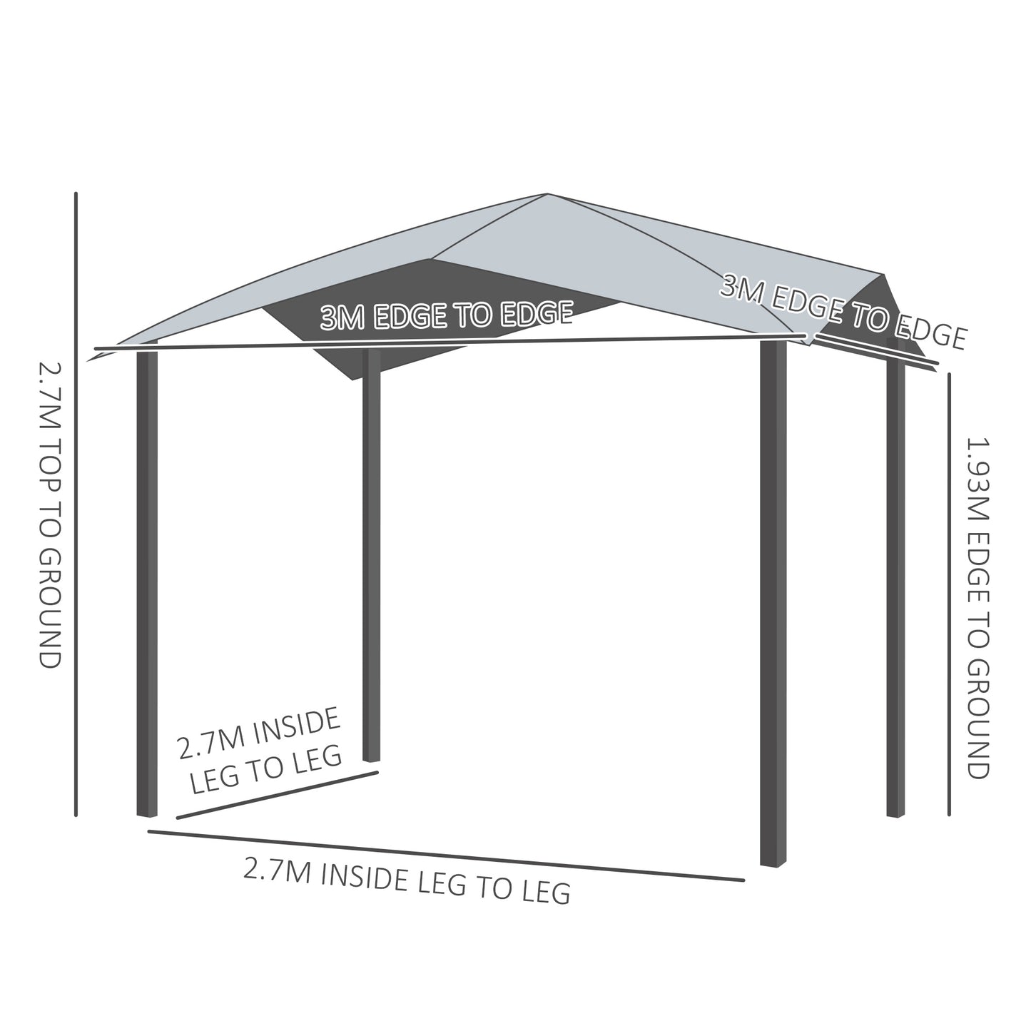 3x3(m) Outdoor Patio Gazebo Pavilion Canopy Tent Sunshade Steel Frame Grey