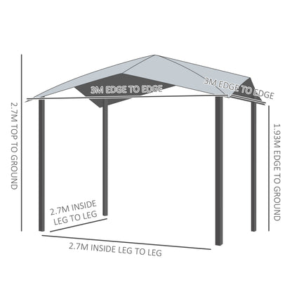3x3(m) Outdoor Patio Gazebo Pavilion Canopy Tent Sunshade Steel Frame Grey