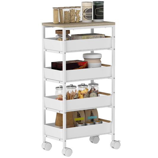 Kitchen Storage Trolley Mobile Utility Cart for Kitchen Office White