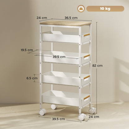 Kitchen Storage Trolley Mobile Utility Cart for Kitchen Office White