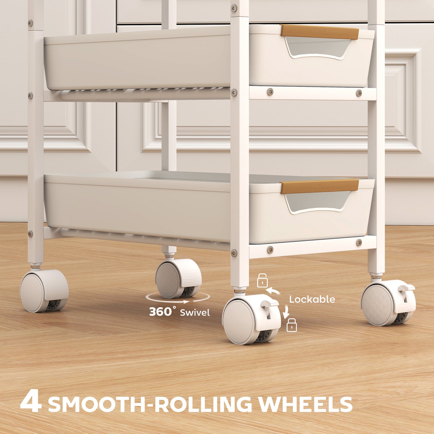 Kitchen Storage Trolley Mobile Utility Cart for Kitchen Office White