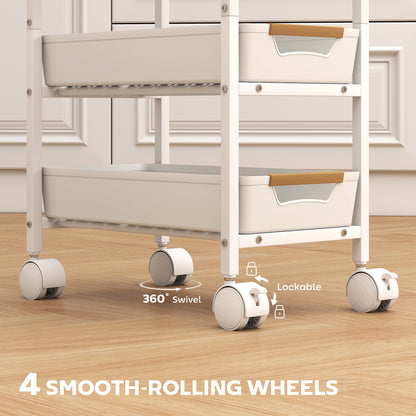 Kitchen Storage Trolley Mobile Utility Cart for Kitchen Office White