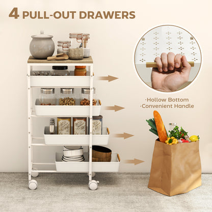 Kitchen Storage Trolley Mobile Utility Cart for Kitchen Office White