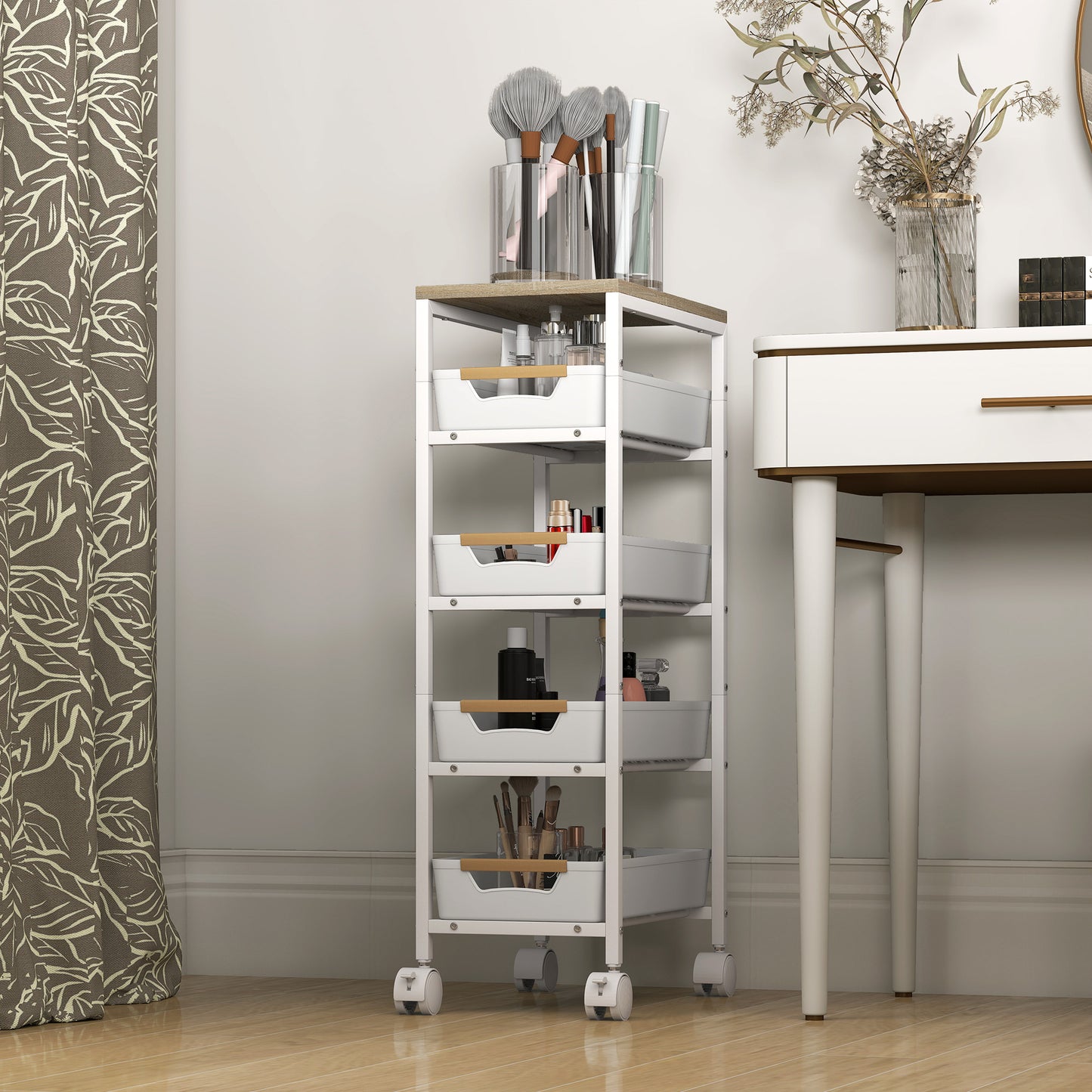 Kitchen Storage Trolley Mobile Utility Cart for Kitchen Office White