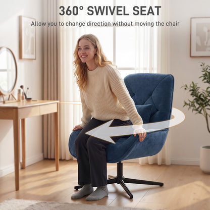 Swivel Accent Chair, Chenille Armchair with Lumbar Pillow, Dark Blue