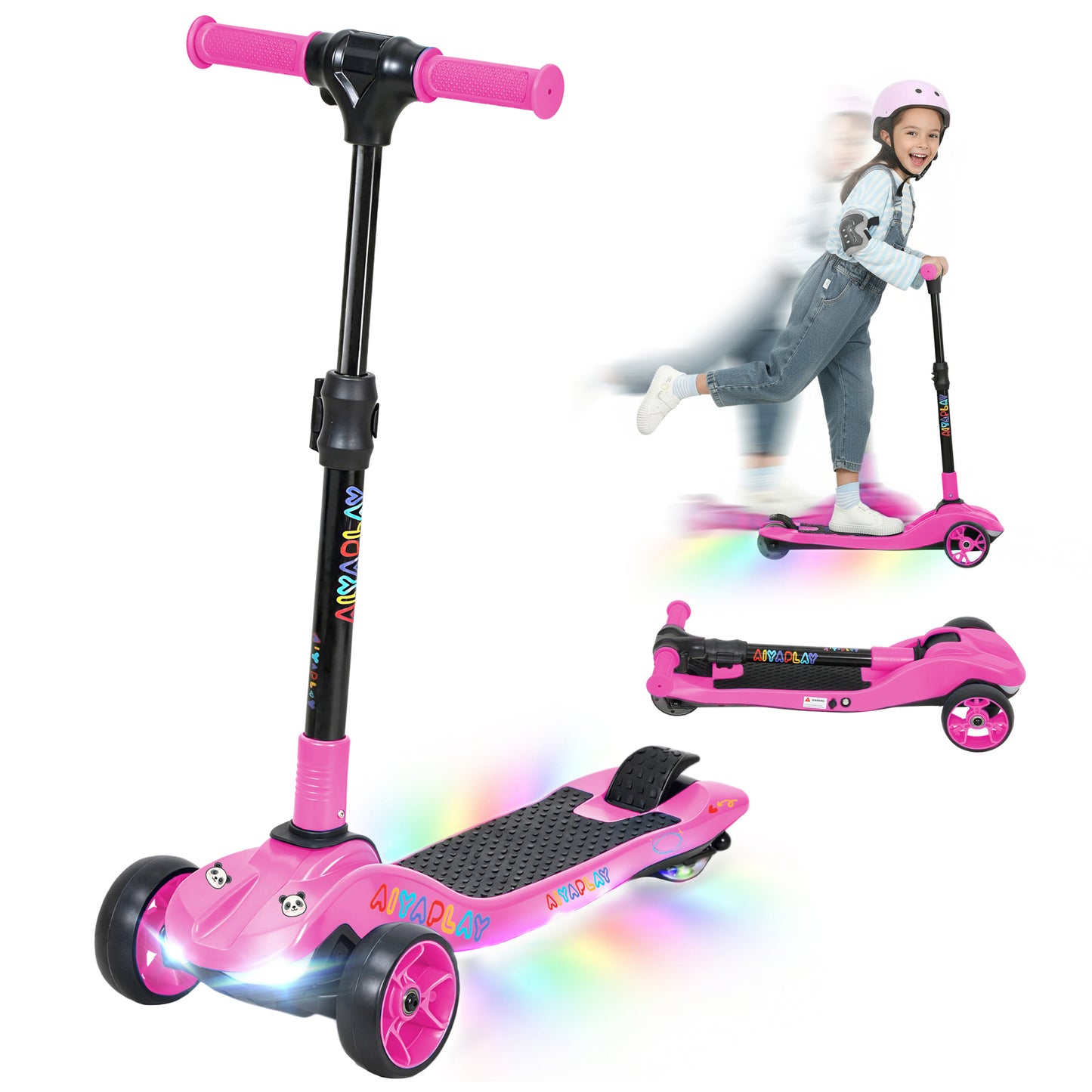 Electric Scooter for Kids, 3 Wheel Foldable Kids Scooter, Pink