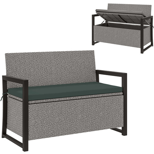 Rattan Garden Bench with Storage, Inner Bag, 151.5L Outdoor Bench