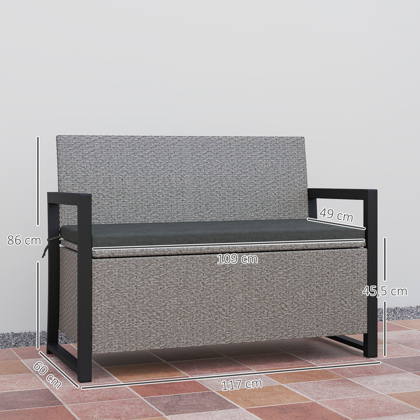 Rattan Garden Bench with Storage, Inner Bag, 151.5L Outdoor Bench