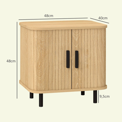 Nightstand with Sliding Doors and Metal Legs for Bedroom Oak Tone