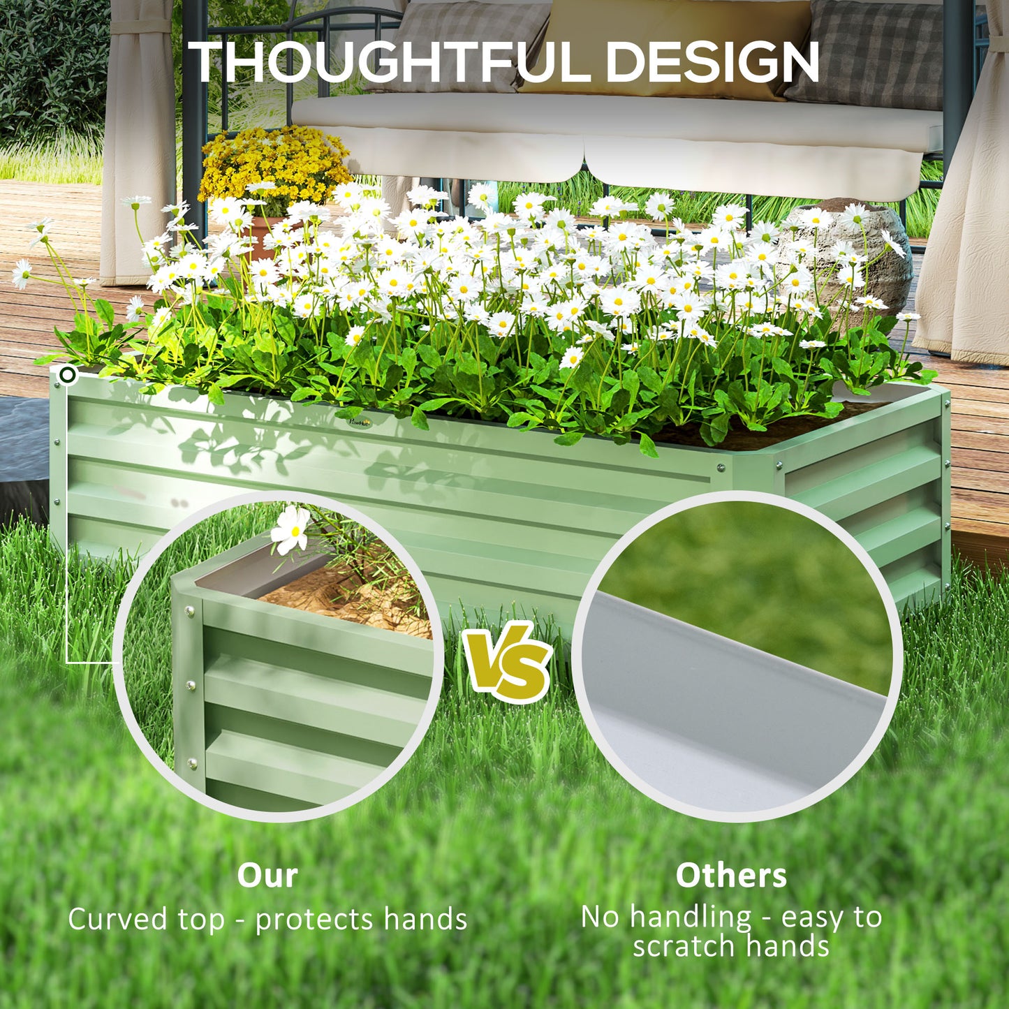 Raised Garden Bed Elevated Planter Box for Flowers Light Green
