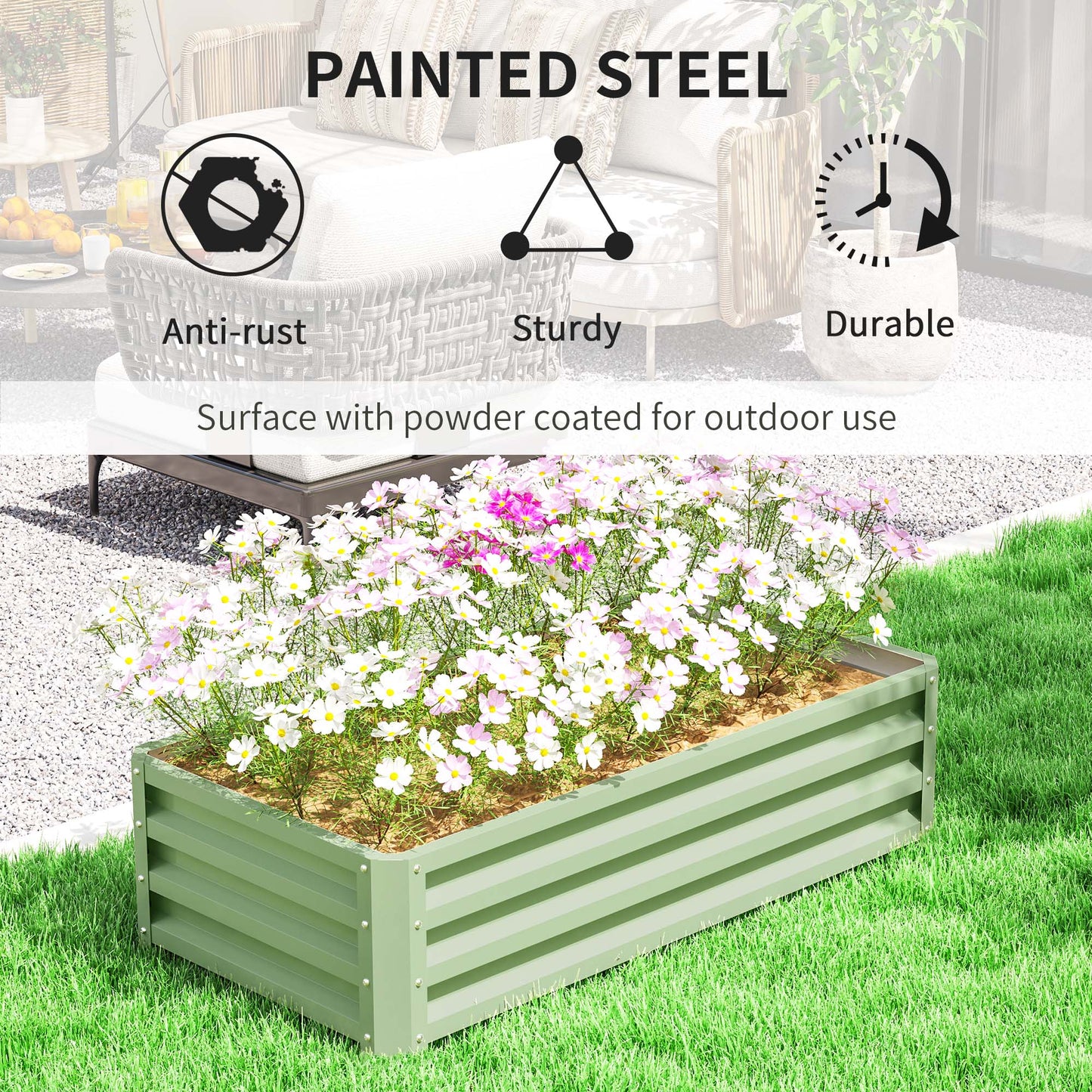 Raised Garden Bed Elevated Planter Box for Flowers Light Green