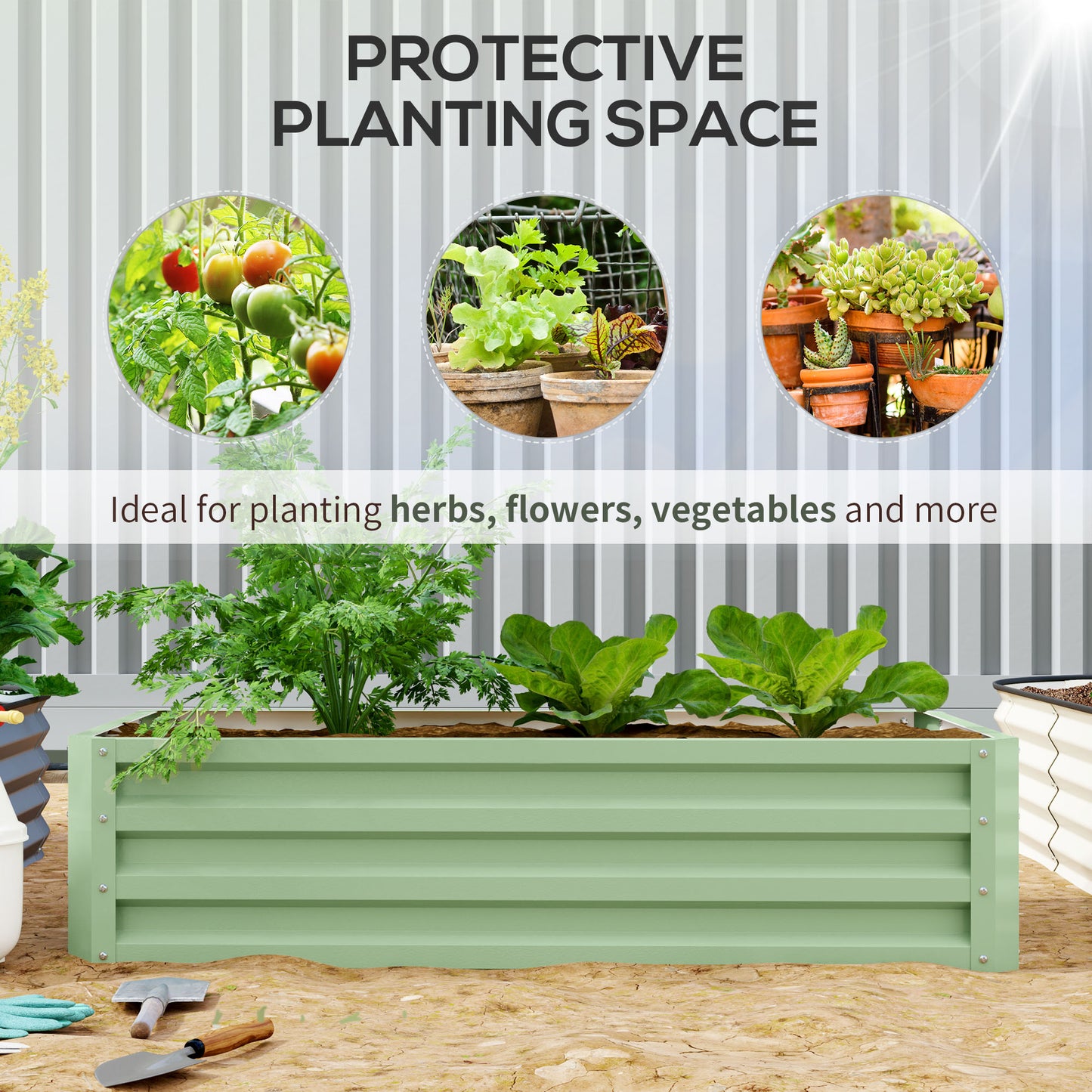 Raised Garden Bed Elevated Planter Box for Flowers Light Green