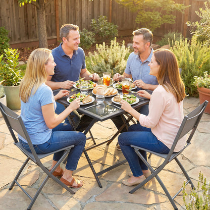 Folding Square Garden Dining Table with Parasol Hole