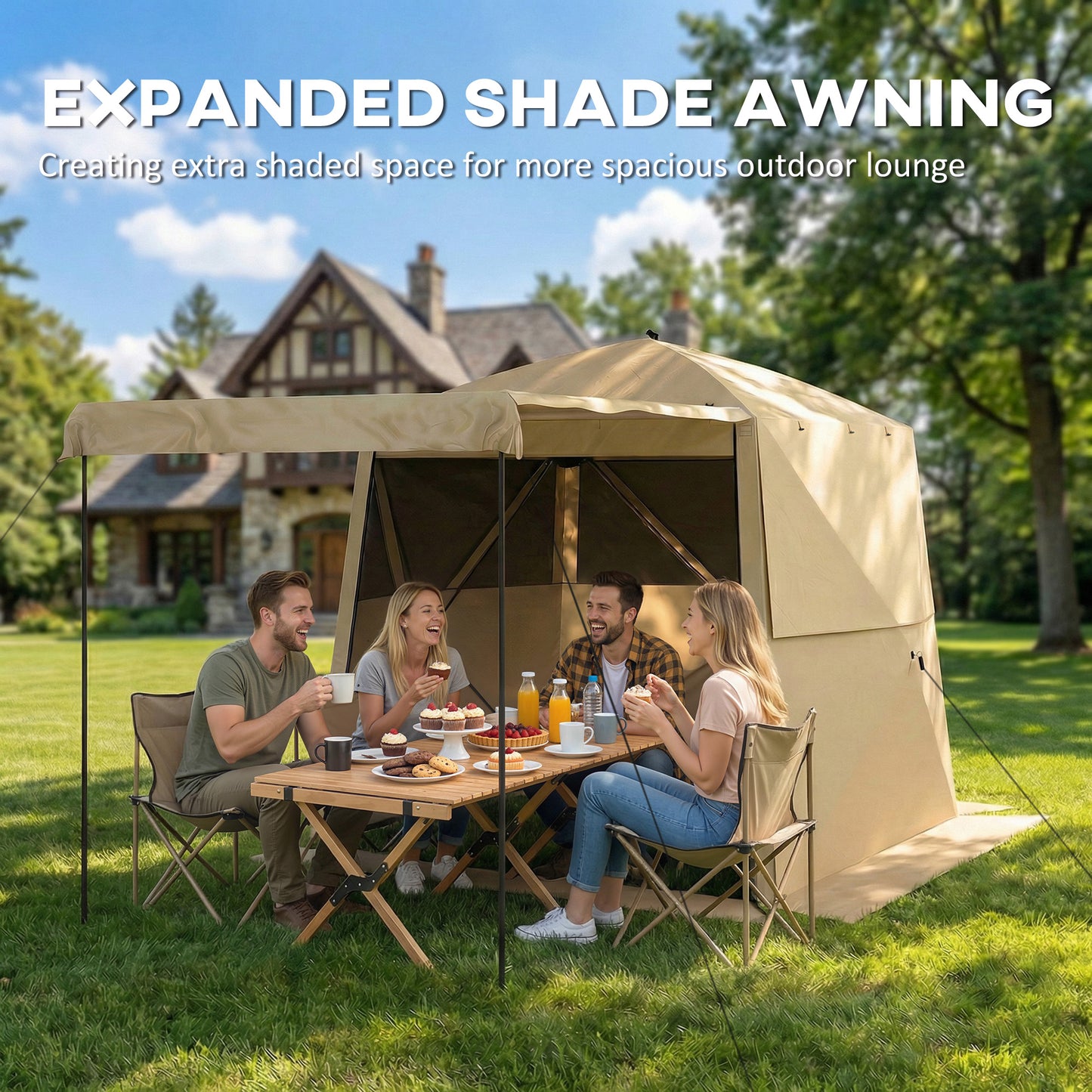 Pop Up Gazebo Waterproof with Awning 2 x 2 m Khaki