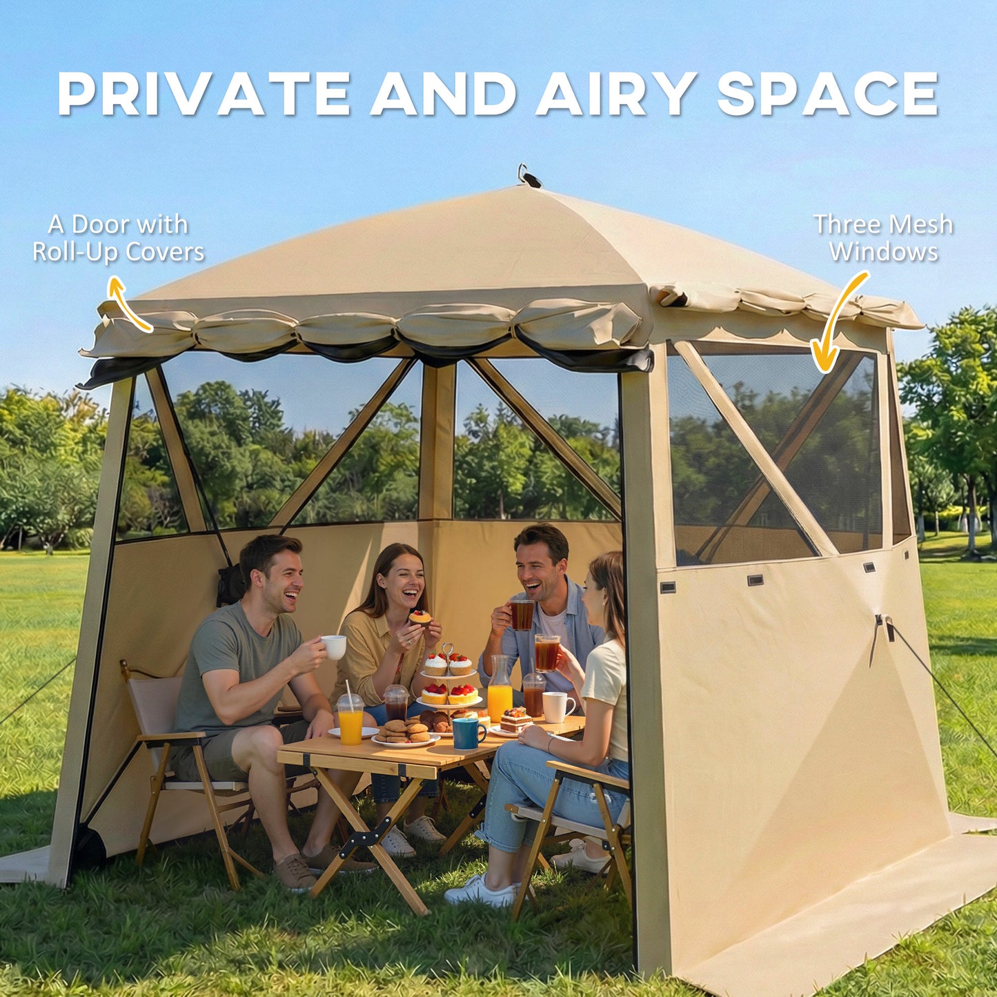 Pop Up Gazebo Waterproof with Awning 2 x 2 m Khaki