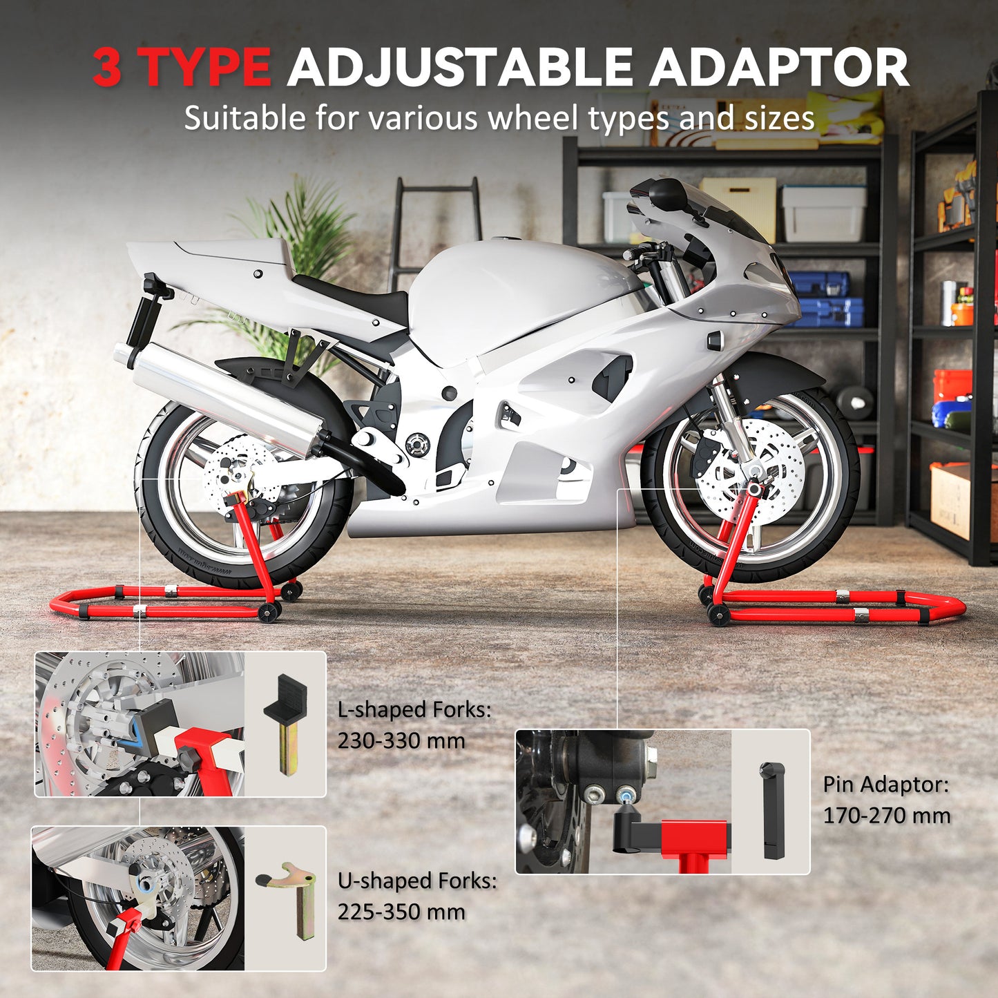 Motorcycle Stand, 390 kg Front/Rear Paddock Stand, Red