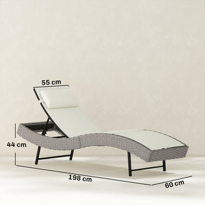 Rattan Sun Lounger with 5 Position Back, Texteline Seat, Cream
