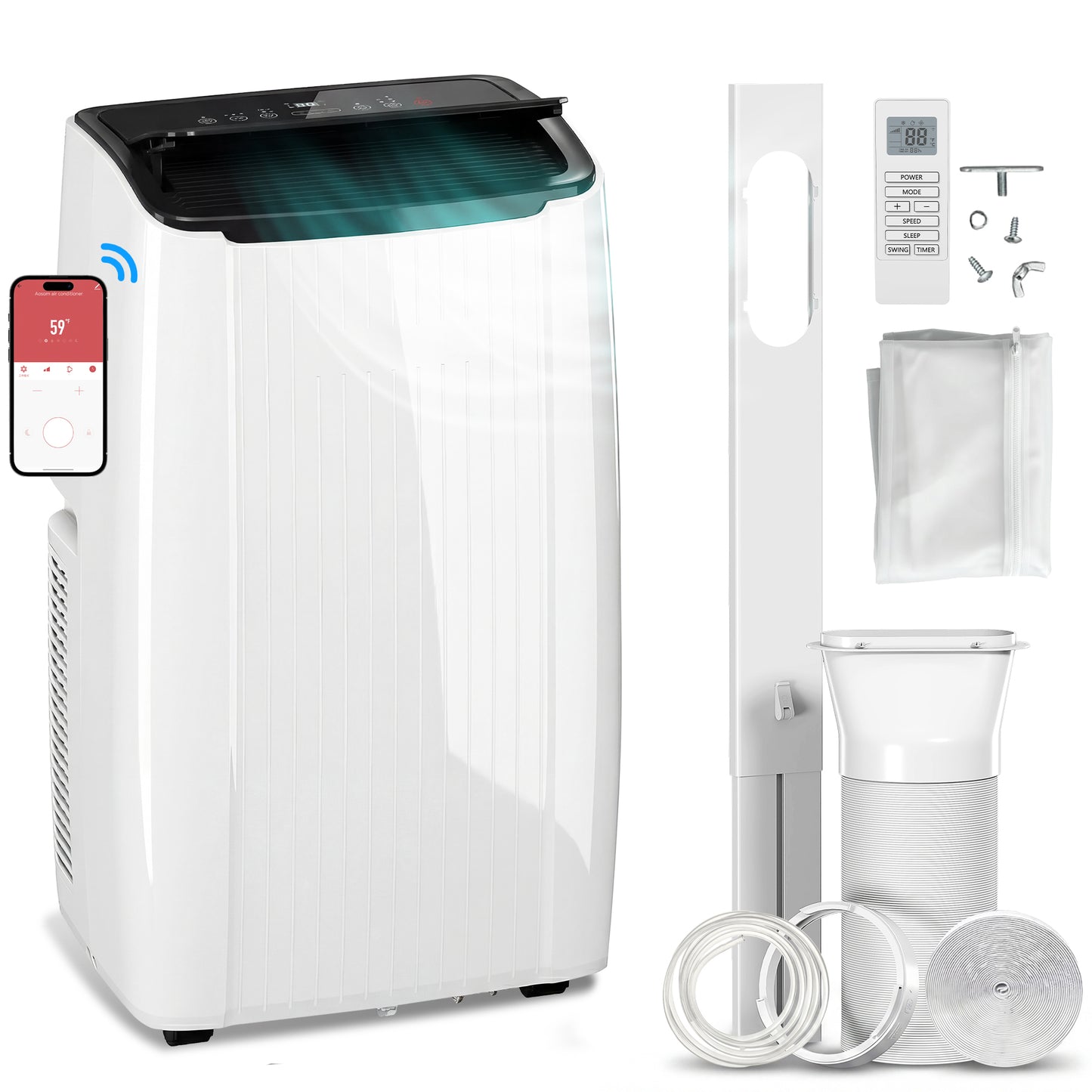 12000 BTU AC Unit, Portable Air Conditioner with WiFi Control, White